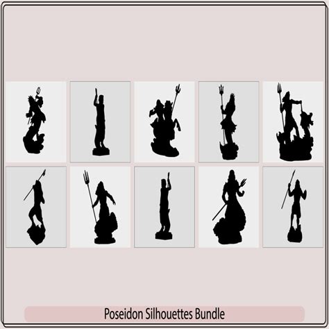 Poseidon God Silhouette Ancient Mythology Fantasy Vector Illustration