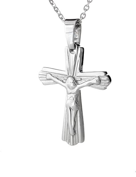 Pendentif Croix En Acier Inoxydable Unisexe Argent Avec Edelstahkette