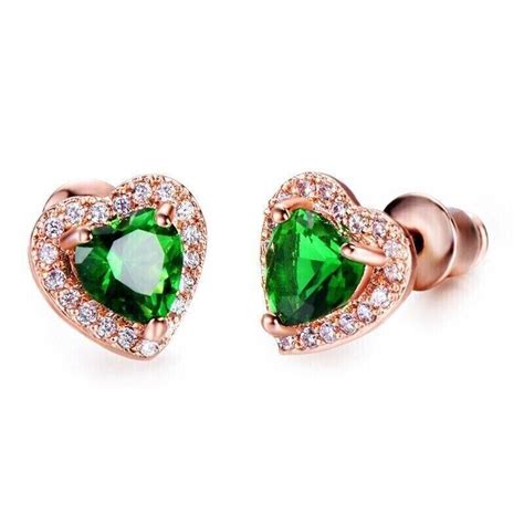 Ct Heart Cut Lab Created Green Emerald Stud Earrings K Rose Gold