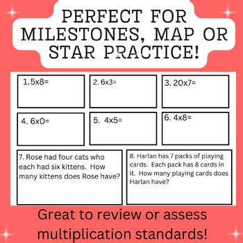 Multiplication Assessment 3rd Grade Math Review Test Prep Word Problems