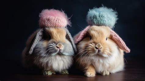 Premium AI Image Two Rabbits Wearing Hats That Say Rabbit On Them