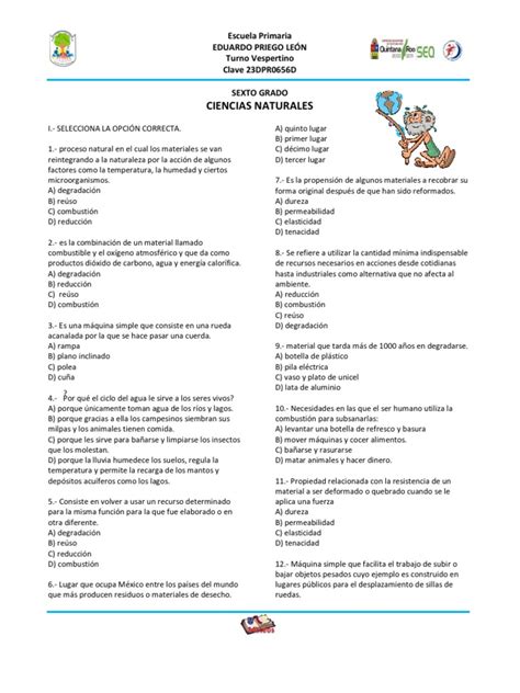 PDF Examen Ciencias Naturales Tercer Bimestre Sexto Grado DOKUMEN TIPS