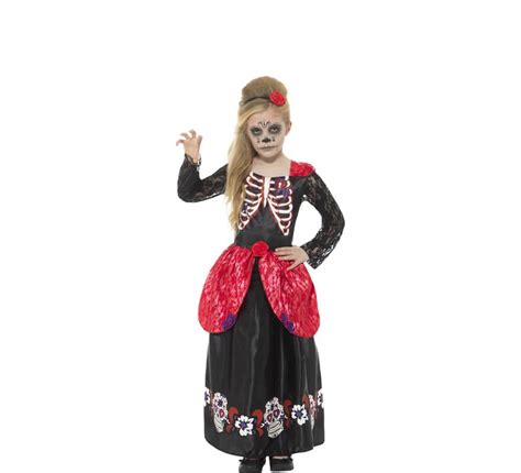 Déguisement de Squelette Dia de los Muertos Rouge pour Fille