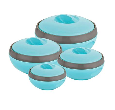 4PC Hot Pot Food Warmer Serving Insulated Thermal Casserole Storage White Blue