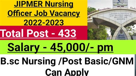 JIPMER Nursing Officer Recruitment For B Sc Nursing GNM Staff Nurse