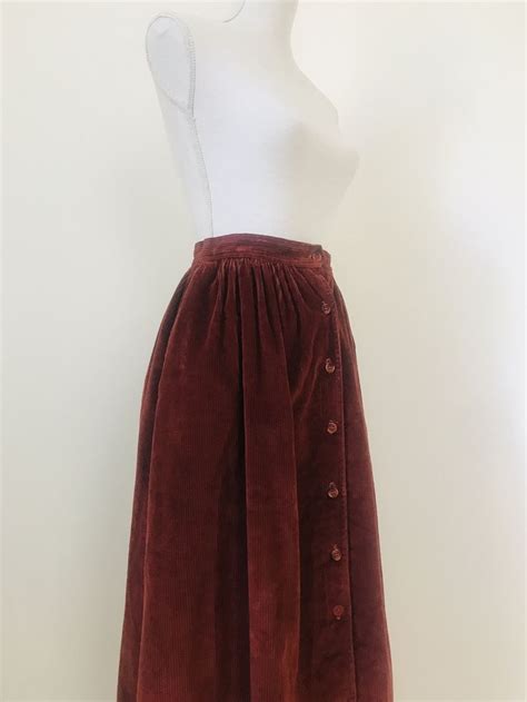 Russet Brown Corduroy Skirt Autumn Vintage Corduroy Skirt Button