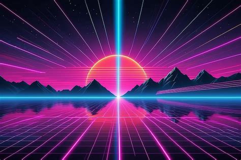 Premium Photo Retrowave And Synthwave Style Background With Neon