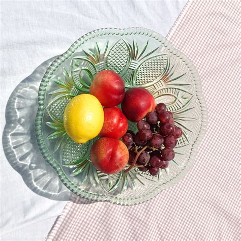 Green Glass Large Footed Fruit Bowl Vintage Pressed Bowl Table Etsy