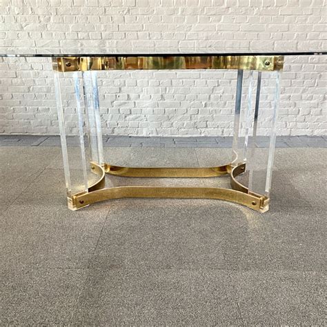 Vintage Solid Brass And Clear Glass Dining Table By Baron Alessandro