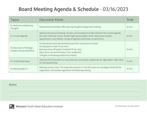 Mint Board Meeting Agenda Schedule Template