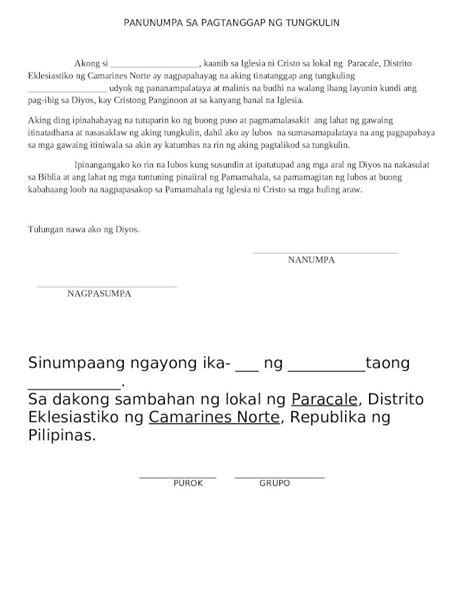 Docx Panunumpa Sa Pagtanggap Ng Tungkulin Dokumen Tips