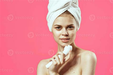 Woman With Towel On Head Naked Shoulders Massage Medicine Cosmetics Stock Photo At Vecteezy