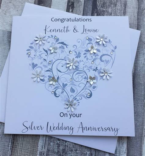 Silver 25th Wedding Anniversary Card Handmade Personalised Card Silver