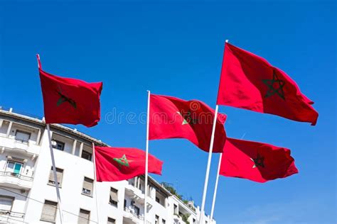 Moroccan Flags Against A Blue Sky In Morocco Stock Photo Image Of