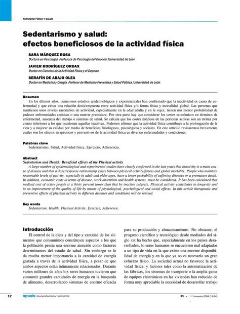 Pdf Sedentarismo Y Salud Efectos Beneficiosos De La Definici N Y