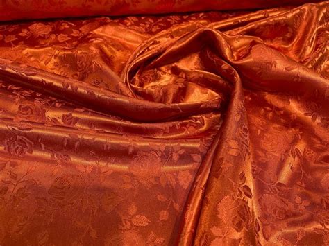 Burnt Orange 60 Wide Polyester Flower Brocade Jacquard Satin Fabric