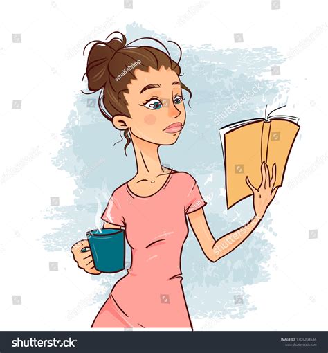 Young Pretty Woman Drinking Coffee Reading Stock Vector Royalty Free 1309204534 Shutterstock