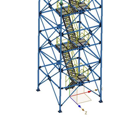 27m高高空作业钢结构爬梯平台step 模型图纸下载 懒石网