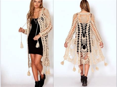 Crochet Boho Cardigan Long Sleeve Maxi Lace Coat Hippie Etsy