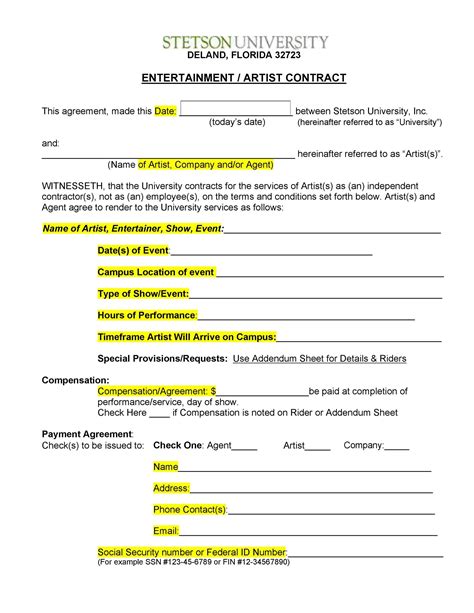 Artist Agreement Contract Template