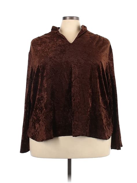 Anthony Richards 100 Polyester Solid Colored Brown Long Sleeve Blouse