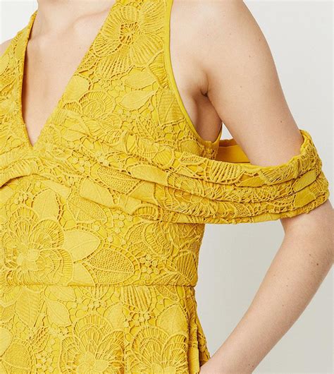 Buy Coast Bardot Panel Lace Midi Dress In Yellow 6thstreet Saudi Arabia