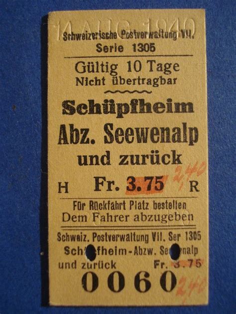 PTT POSTAUTOBILLETT 14 8 1940 SCHÜPFHEIM Abz Seewenalp Kaufen