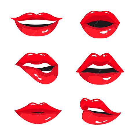 Premium Vector Red Female Lips Collection Set Of Sexy Womans Lips