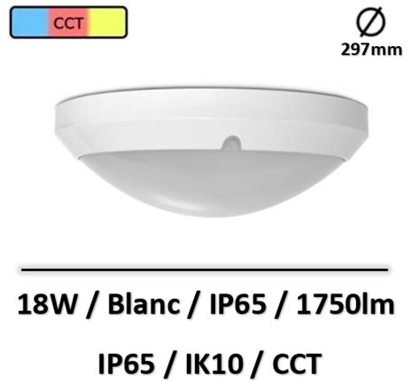 MIIDEX PLAFONNIER LED HUBLOT BLANC Ø297 18W CCT IP65 IK10 Détecteur