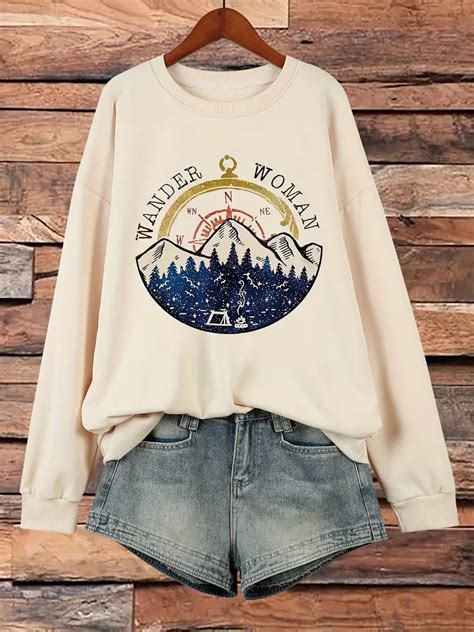 Graphic Print Sweatshirt Plus Size Crew Neck Casual Temu Australia