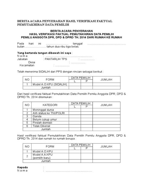 PDF Berita Acara Penyerahan Hasil Verifikasi Faktual Pemutakhiran