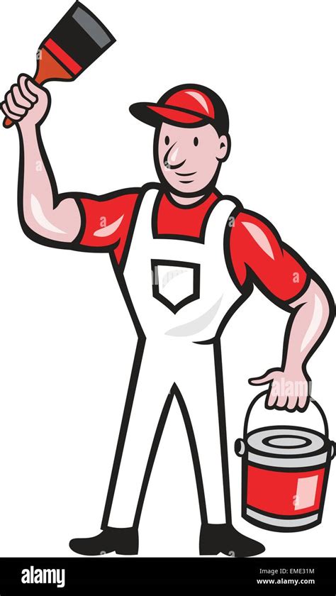 House Painter Holding Paint Can Paintbrush Cartoon Stock Vector Image