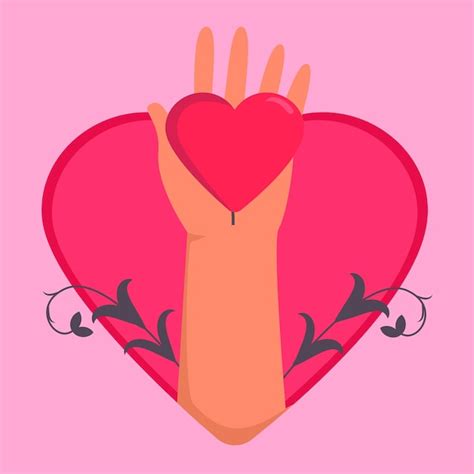 Ilustración Vectorial De La Mano Del Día Mundial De La Caridad Con El Corazón Vector Premium