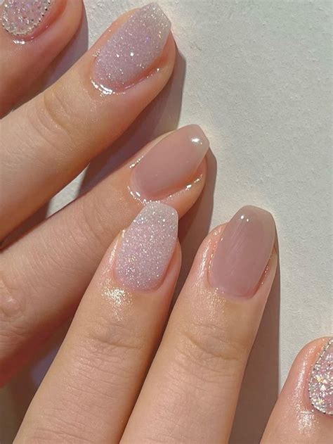 Korean Inspired Nude Nail Designs For A Chic Look Beige Nails Nude Nails With Glitter