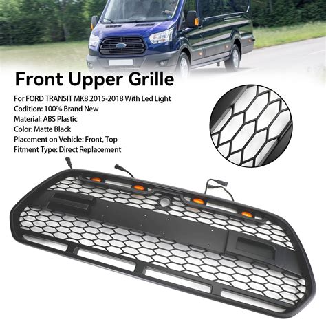 Matt Black Front Bumper Grille Grill Wled Fit Ford Transit Mk8 2015 2 Oonooo