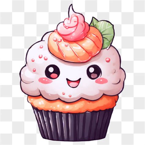 Descarga Adorable Cupcake Kawaii Con Glaseado De Naranja Y Blanco En