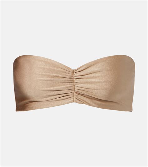 Ava Metallic Effect Bandeau Bikini Top In Beige Jade Swim Mytheresa