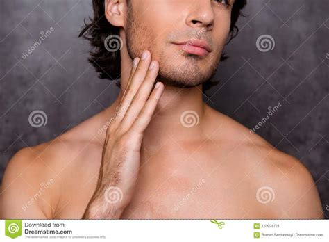 Barber Shop Beard Cut Shaving And Styling Concept Close Up Cropped Portrait Of Nude Hot Guy