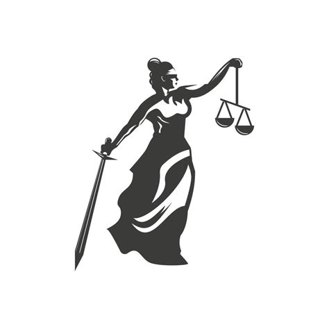 Goddess of Justice symbol design illustration. Woman holding scales and sword, Woman with ...