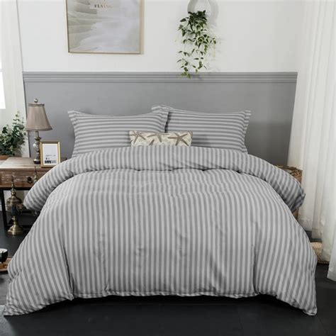 Grey Stripe Soft Duvet Cover With Pillowcase Bedlinen 3pcs Single Queen King Size Bedding Set In