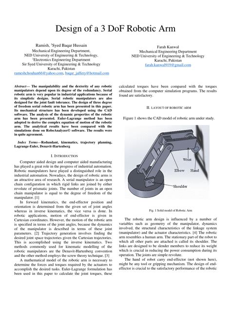 Pdf Design Of A 3 Dof Robotic Arm