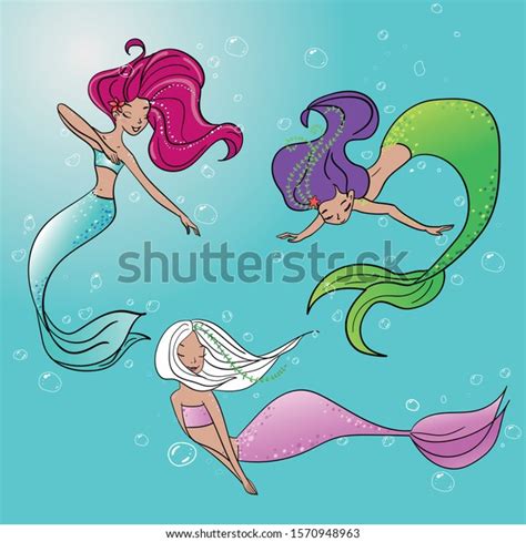 Mermaids Bubbles Vector Set All Images Stock Vector Royalty Free 1570948963 Shutterstock