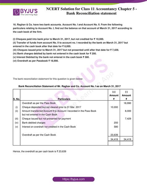 Ncert Solution For Class Accountancy Chapter Bank Reconciliation