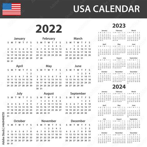 USA Calendar For 2022 2024 Scheduler Agenda Or Diary Template Week