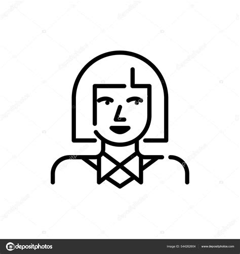 Line Art Avatar Icon Cute Girl With Bob Haircut Wearing A Shirt Pixel