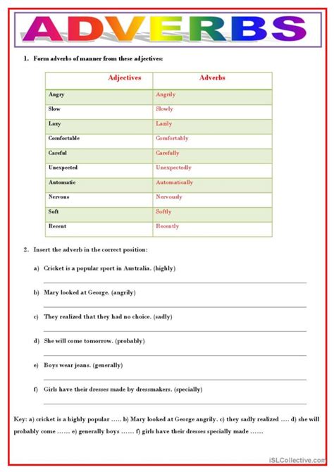 Adverbs English Esl Worksheets Pdf And Doc