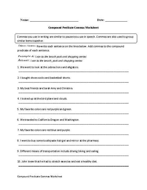 Compound Subject And Predicate Worksheet Sentence Structure Activity