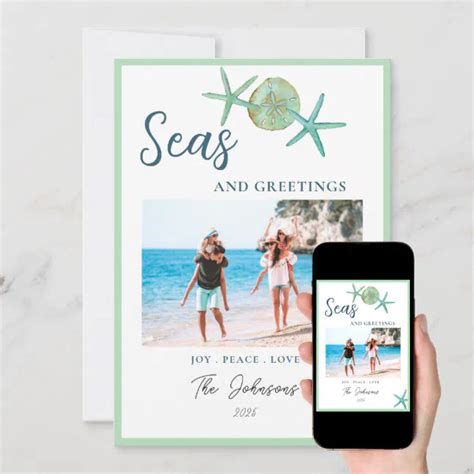 Seas Greetings Coastal Christmas With Photo Holiday Card Zazzle