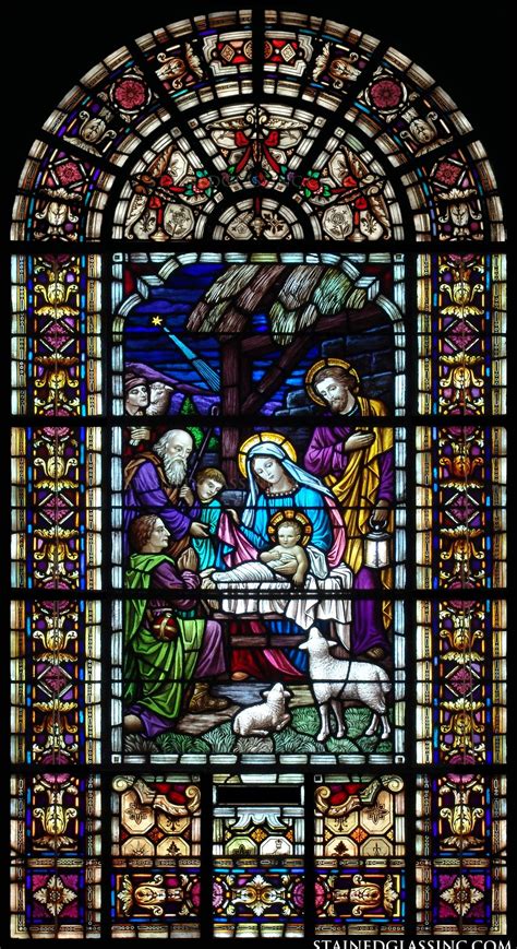 "Arched Birth of Jesus Christ" Religious Stained Glass Window