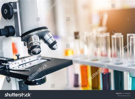 Microscope Microbiology Lab Laboratory Glassware Background Stock Photo ...